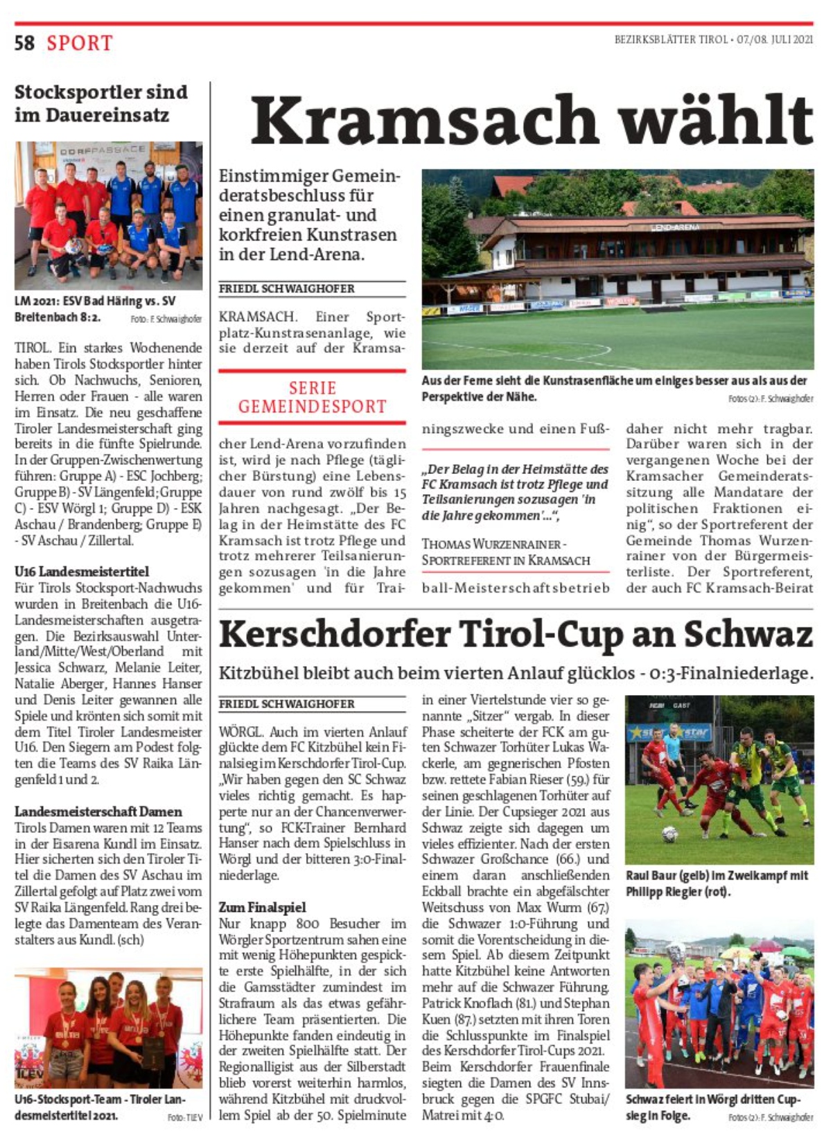 Bericht Bezirksblätter Kufstein vom 07.07.2021 – LM Herren / Damen / U16