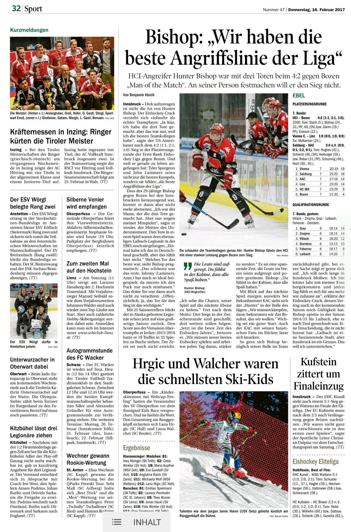 Tiroler Tageszeitung 16. Feb. 2017