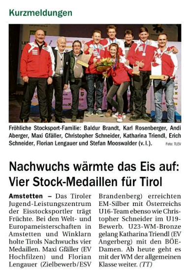 Erfolgreiche EM / WM für Tiroler SportlerInnen  (Bilder und Presseberichte)