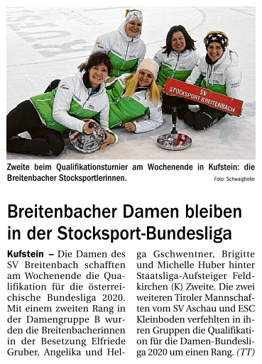 Berichte in der Tiroler Tageszeitung – Wintersaison 2018/19